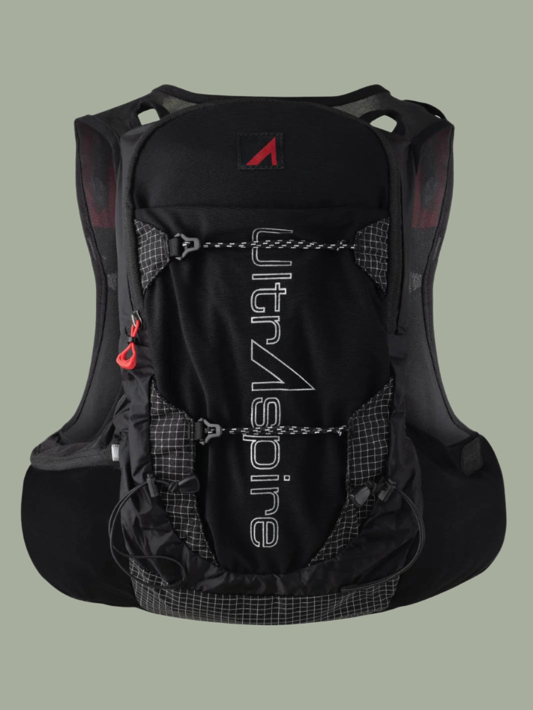 Black Zygos V5 backpack with UltrAspire branding on a light green background