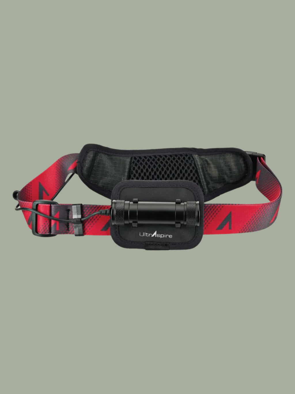 Black and red headlamp with Ultraspire branding on a light background