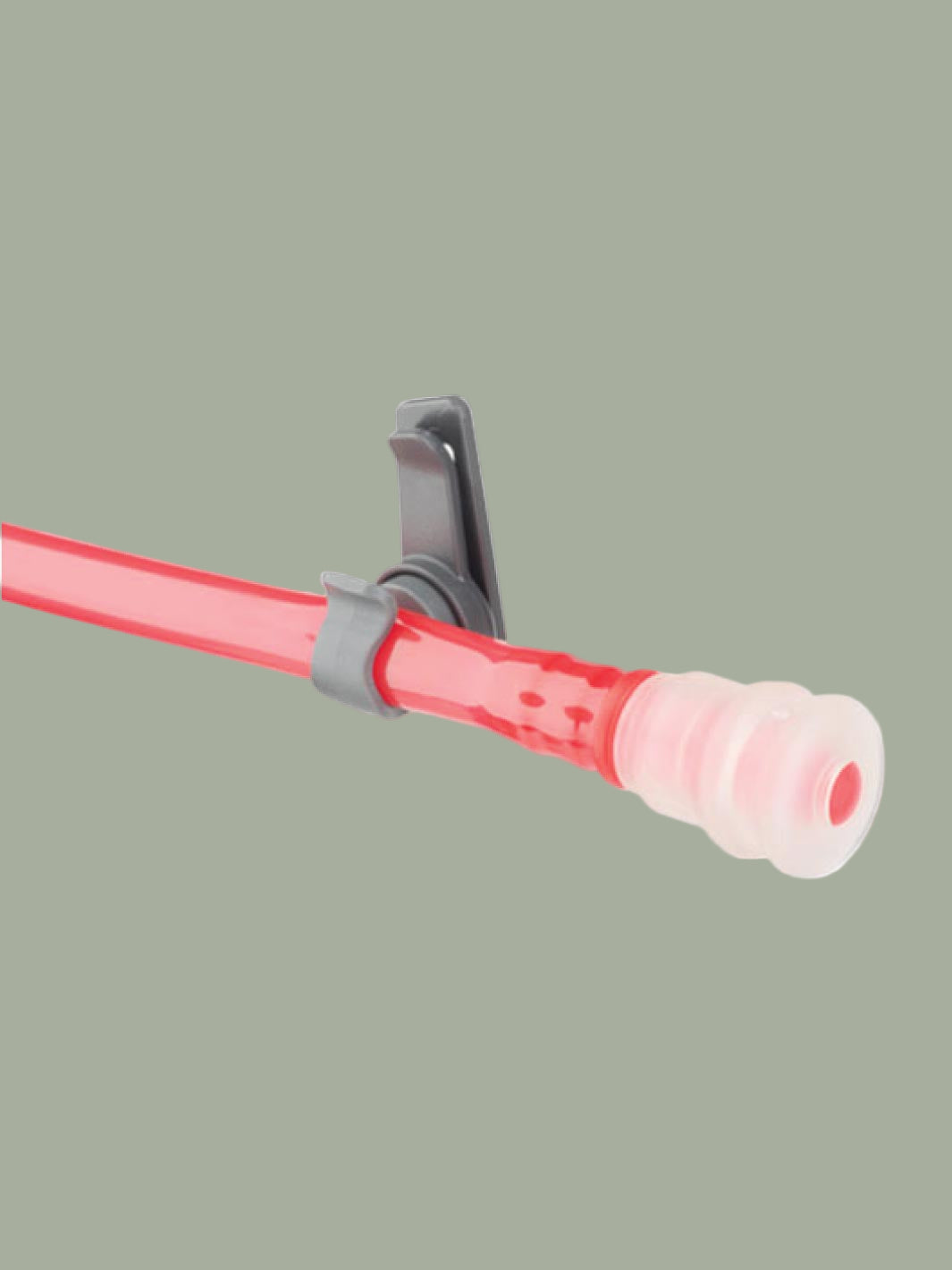 ultraspire hydration bladder hose sitting on a mag clip